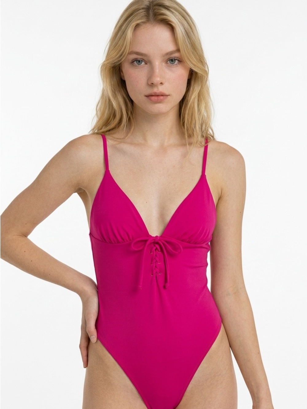 LA Hearts Pacsun Women’s Small Hot Pink 1 Pc Swimsuit Lace Up Cheeky